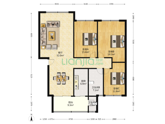 农经宿舍 3室1厅2卫 150平方