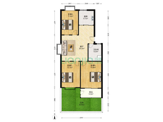祥瑞家园 3室1厅1卫 106平方