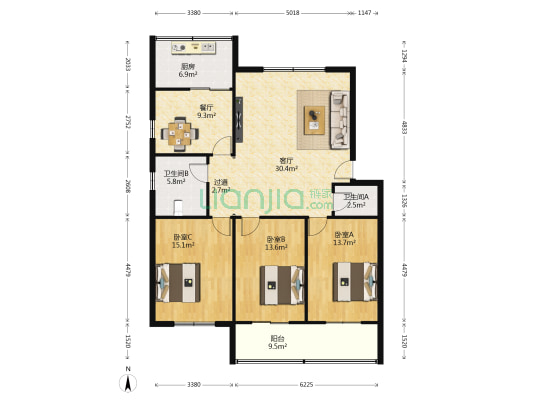 西安市临潼区物资总公司 3室2厅2卫 131平方