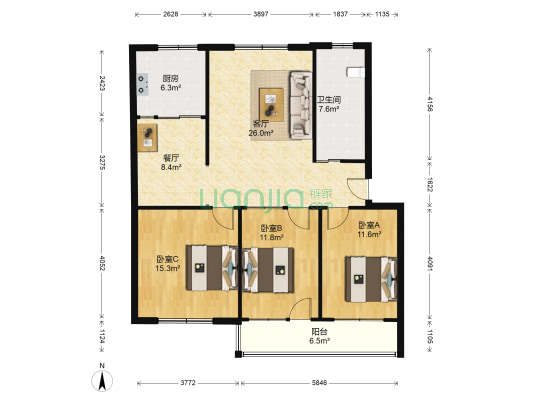 供电公司小区 3室2厅1卫 115平方