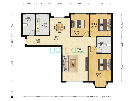 大名城C区尚郡 3室2厅2卫 125平方