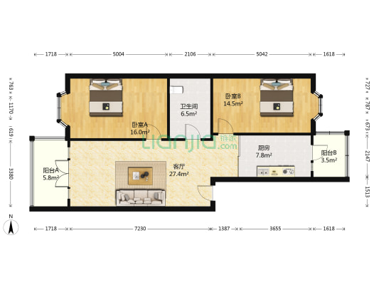 香艺居 2室1厅1卫 102平方