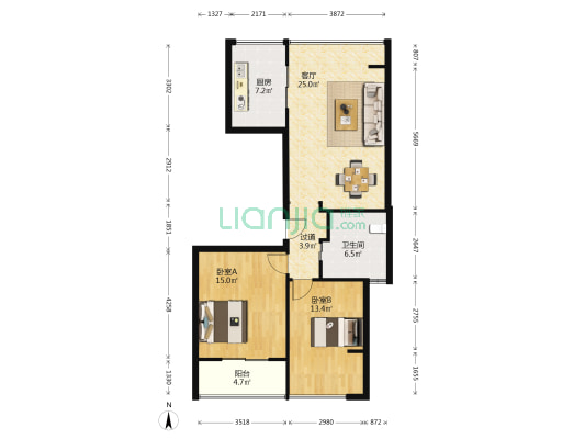 绿城巧园 2室1厅1卫 88平方