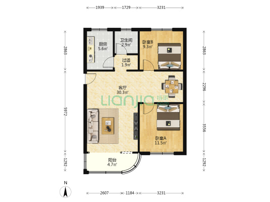 巴登街综合楼 2室1厅1卫 88平方