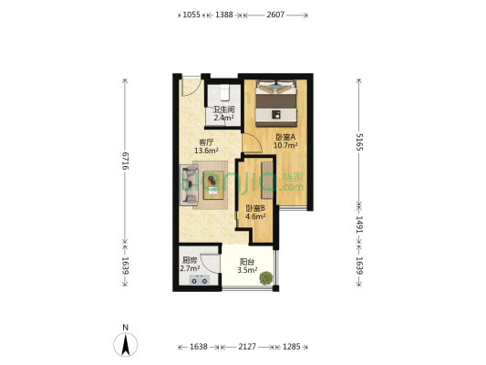 创冠体育大厦 2室1厅1卫 49平方