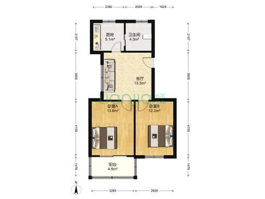 朝欣小区 2室1厅1卫 60平方