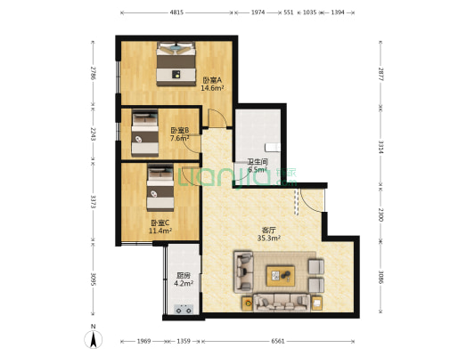 滨河花苑 3室1厅1卫 112平方