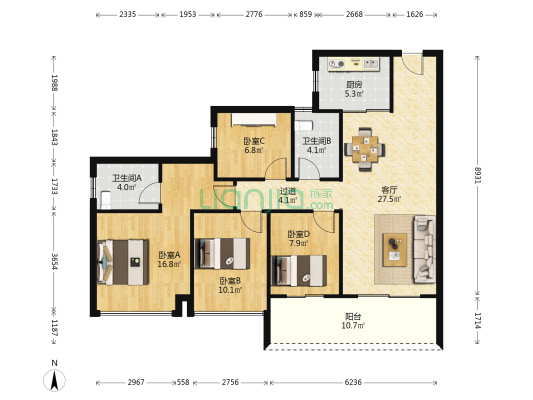 中海金玺公馆 4室1厅2卫 118平方