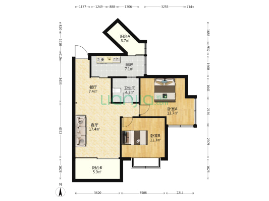 碧水天城 2室2厅1卫 77平方