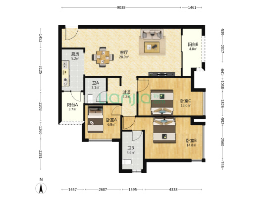 华侨城溪山集C区 3室1厅2卫 117平方