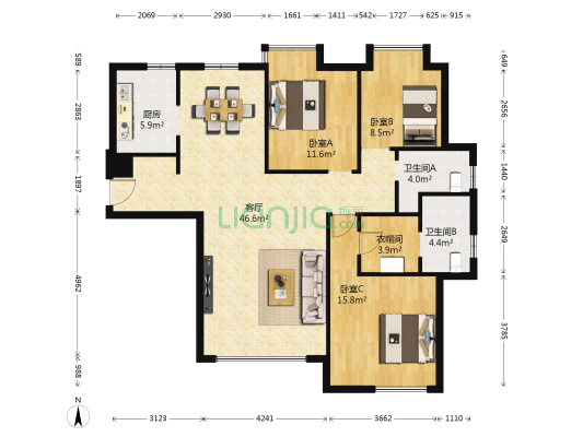 中信·珺台碧和园 3室1厅2卫 139平方