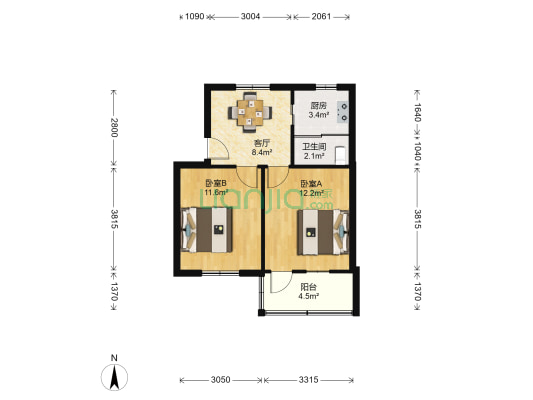 铁路东区 2室1厅1卫 50平方