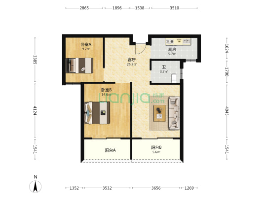 溪畔院 2室1厅1卫 87平方