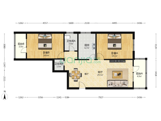 交通银行家属楼 2室1厅2卫 100平方