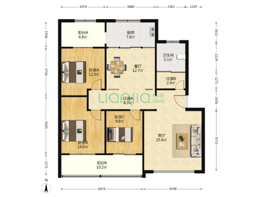 妇幼保健院宿舍 3室2厅1卫 139平方