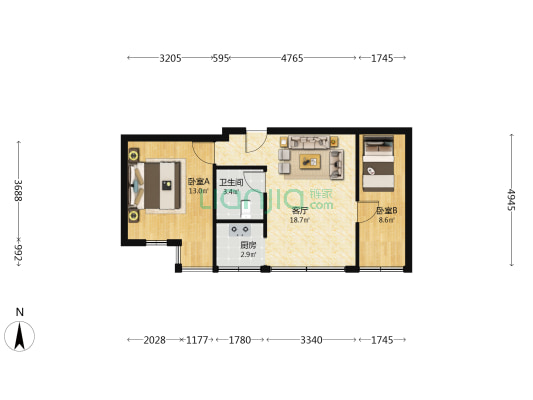 江南青年城青楚门 2室1厅1卫 70平方