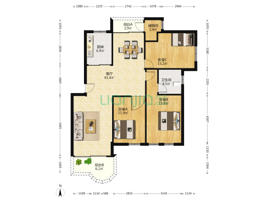 南兴花园 3室1厅1卫 126平方