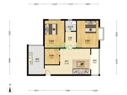 金鑫银座 3室1厅1卫 95平方
