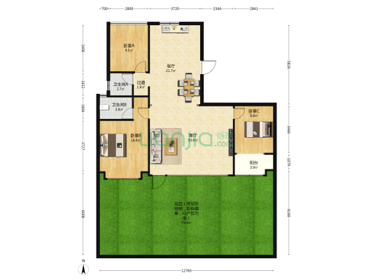 美的·公园天下 3室2厅2卫 140平方
