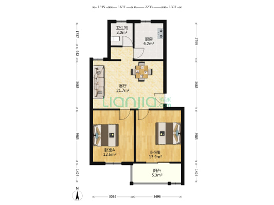 联兴路 2室1厅1卫 73平方