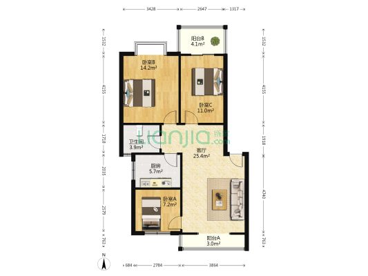 上尚品 3室1厅1卫 94平方