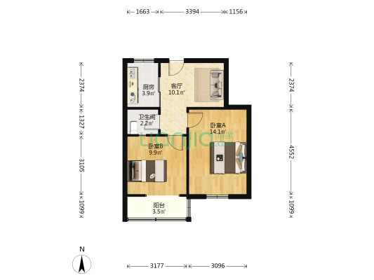 长庆矿区事业部西仪综合服务处住宅楼 2室1厅1卫 64平方