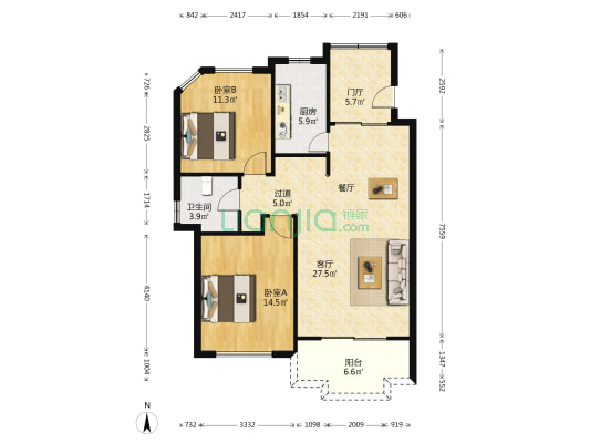尚东国际名园（一期） 2室1厅1卫 99平方