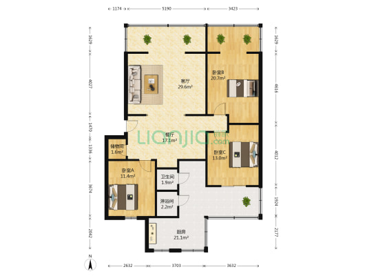 残联家属院 3室2厅2卫 124平方