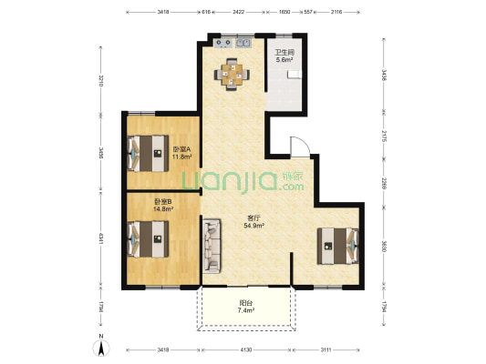 豪邦君悦华庭 2室1厅1卫 117平方