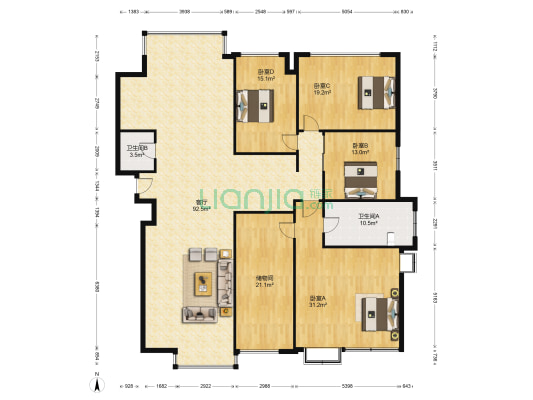 北美新天地时尚中心 4室1厅2卫 290平方