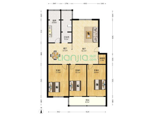 政通路130号 3室2厅1卫 147平方