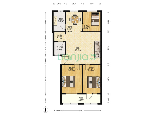 绿苑小区 3室2厅1卫 102平方