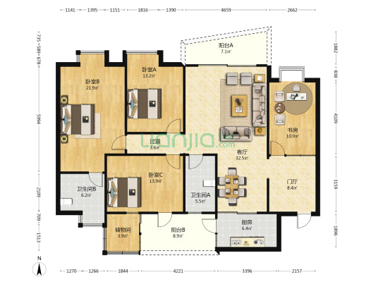 临江阁 4室1厅2卫 154平方