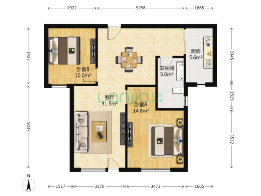 香海滨城 2室1厅1卫 89平方