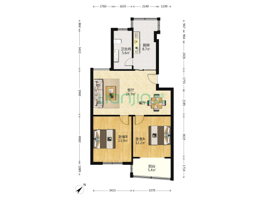 民乐路100弄 2室1厅1卫 89平方