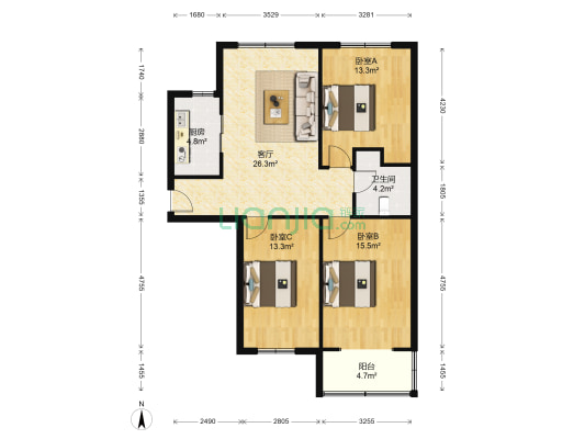 水岸花城，好房源，环境好，交通便利。-户型图