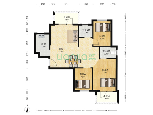 长投航空路壹号 3室1厅2卫 122平方