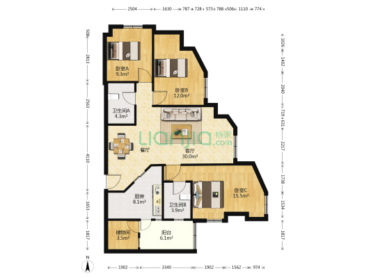 宏华大厦 3室1厅2卫 127平方