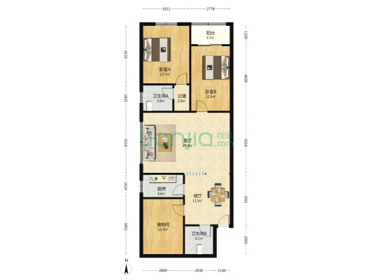 梓园大厦 2室2厅2卫 126平方