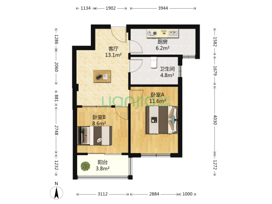 龙兴苑小区 2室1厅1卫 63平方