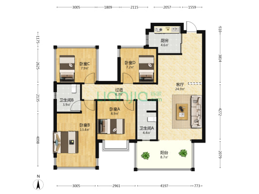 银光御品 4室1厅2卫 103平方