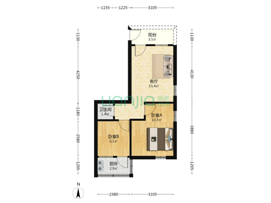 深巷 2室1厅1卫 41平方