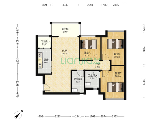 西郡府邸 3室1厅2卫 93平方