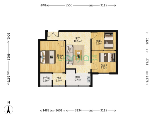 浣纱巷83号 3室1厅1卫 64平方
