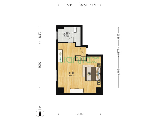 北京瑞海大厦 1室0厅1卫 60平方