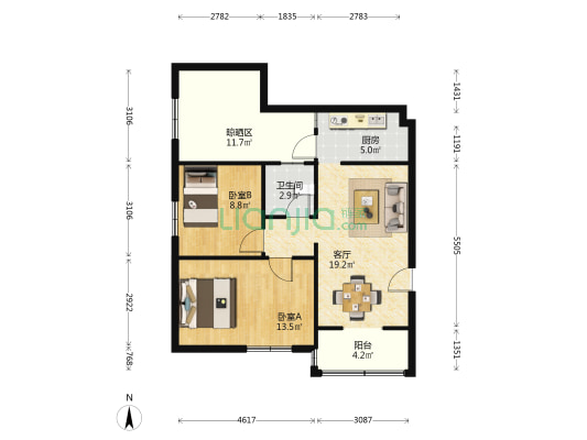 人民街77号 2室1厅1卫 77平方
