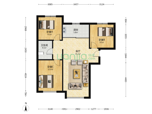 精装修，业主自主一年，保养好，可当新房入住-户型图