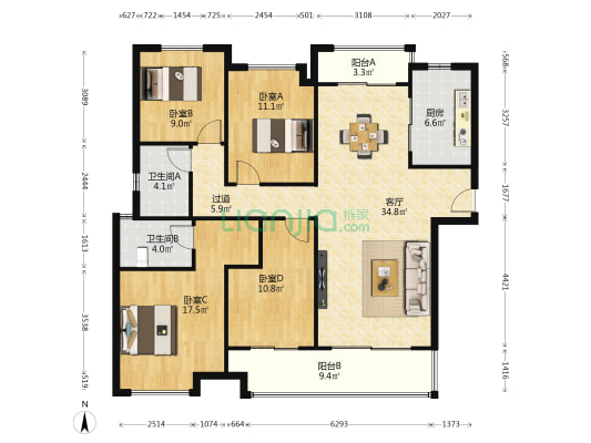 时代建发和著 4室1厅2卫 142平方