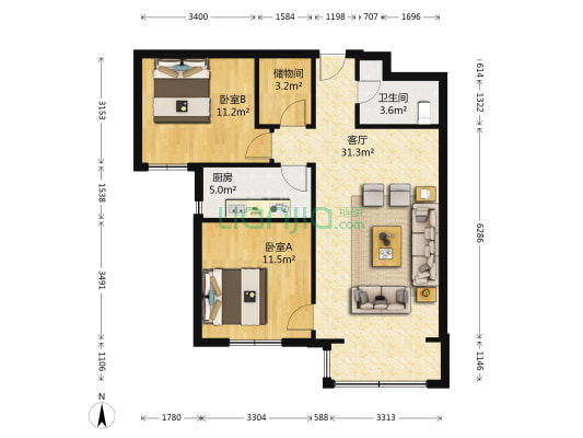 西悦雅居 2室1厅1卫 88平方