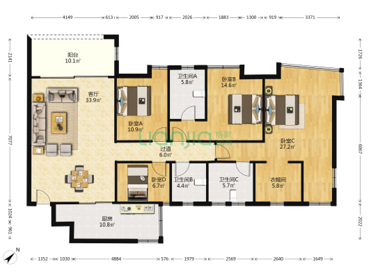 福民广场 4室1厅3卫 175平方